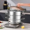 SOGA 3 Tier 32cm Heavy Duty Stainless Steel Food Steamer Vegetable Pot Stackable Pan Insert with Glass Lid