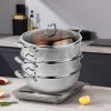SOGA 3 Tier 32cm Heavy Duty Stainless Steel Food Steamer Vegetable Pot Stackable Pan Insert with Glass Lid